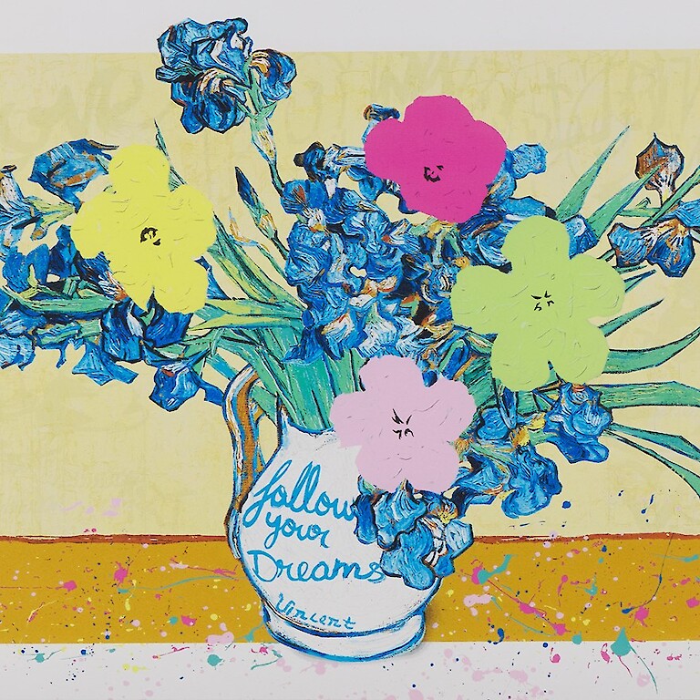 Irises Rewritten | By Mr Brainwash | Available to order through ADORE FINE ART | Leicester Art Gallery UK